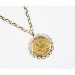 A Victorian gold sovereign dated 1900, within 9ct gold mount,