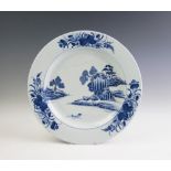 A large 18th century Chinese blue and white charger,