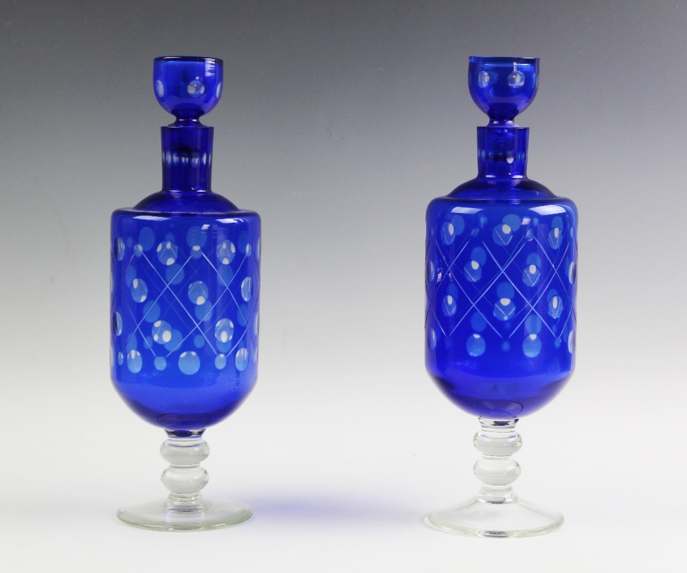 A near pair of Bohemian blue flashed glass decanters, - Image 2 of 2