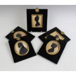 Five 19th century portrait silhouette miniatures
