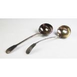 A Victorian silver fiddle and thread pattern ladle,