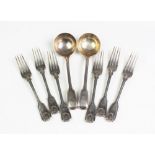 Six Victorian fiddle thread and shell pattern silver forks,