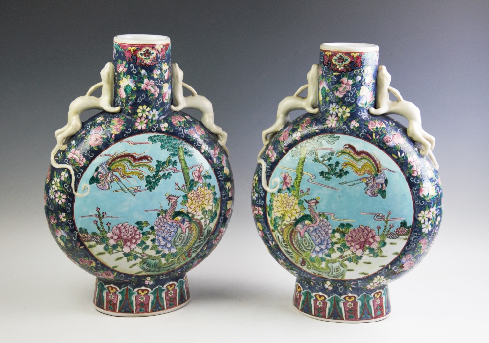 A large pair of Chinese porcelain moon flasks, - Image 2 of 3