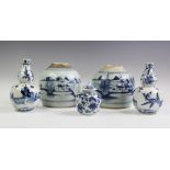 A pair of Chinese porcelain blue and white gourd vases,