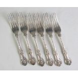 Six early Victorian silver Queens pattern forks,