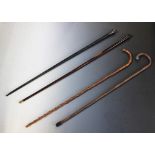 Four assorted walking sticks and canes,