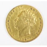 A George IV gold half sovereign dated 1827, with a Victorian gold half sovereign