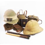 An assortment of 19th century and later Indian and African British Military campaign kit,