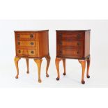 A near pair of reproduction yew wood bedside chests,