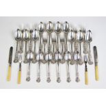 A quantity of William IV silver Queens pattern cutlery,