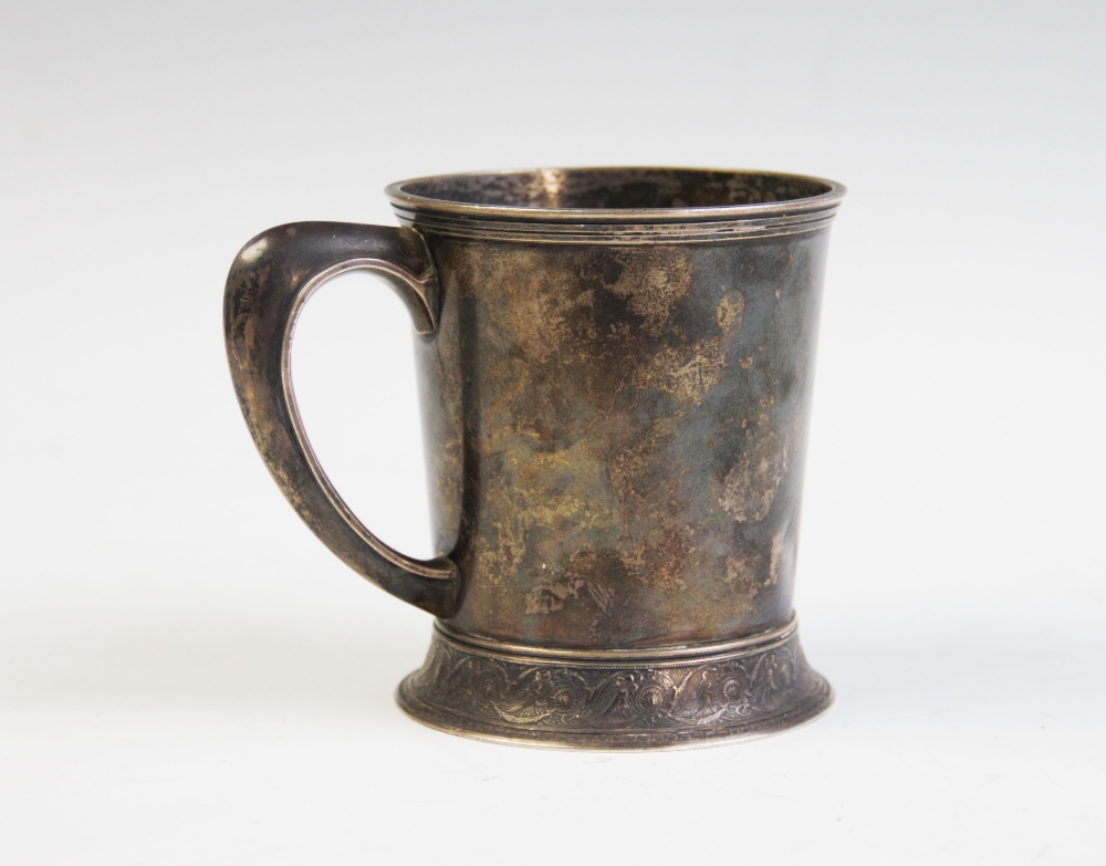 A French white metal mug stamped 'Sterling',