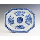 A large 18th century Chinese blue and white meat plate,