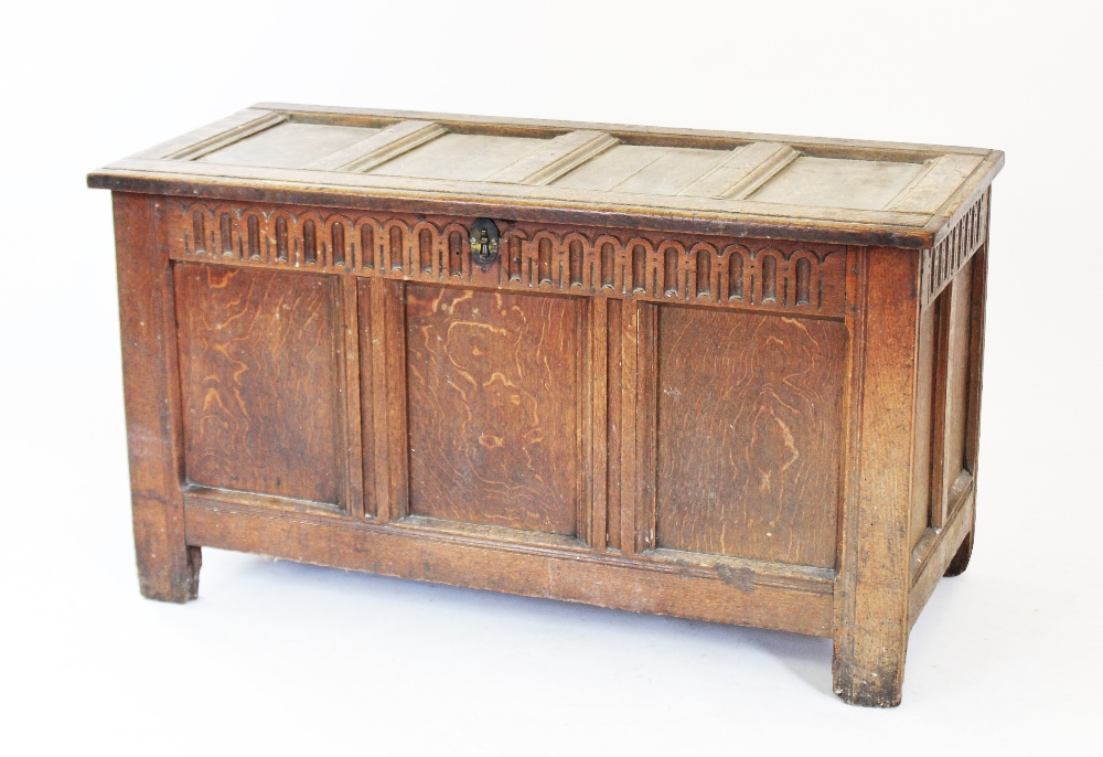 An oak coffer, circa 1700,