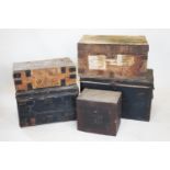 Five early 19th/20th century travelling trunks and boxes,