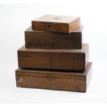 Four oak and mahogany boxes,