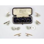 A gentleman's mother of pearl and diamond set dressing set,