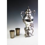 A silver plated samovar with cover and spirit burner,