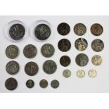 A selection of British and Irish coins to include silver, copper and cupro-nickel,