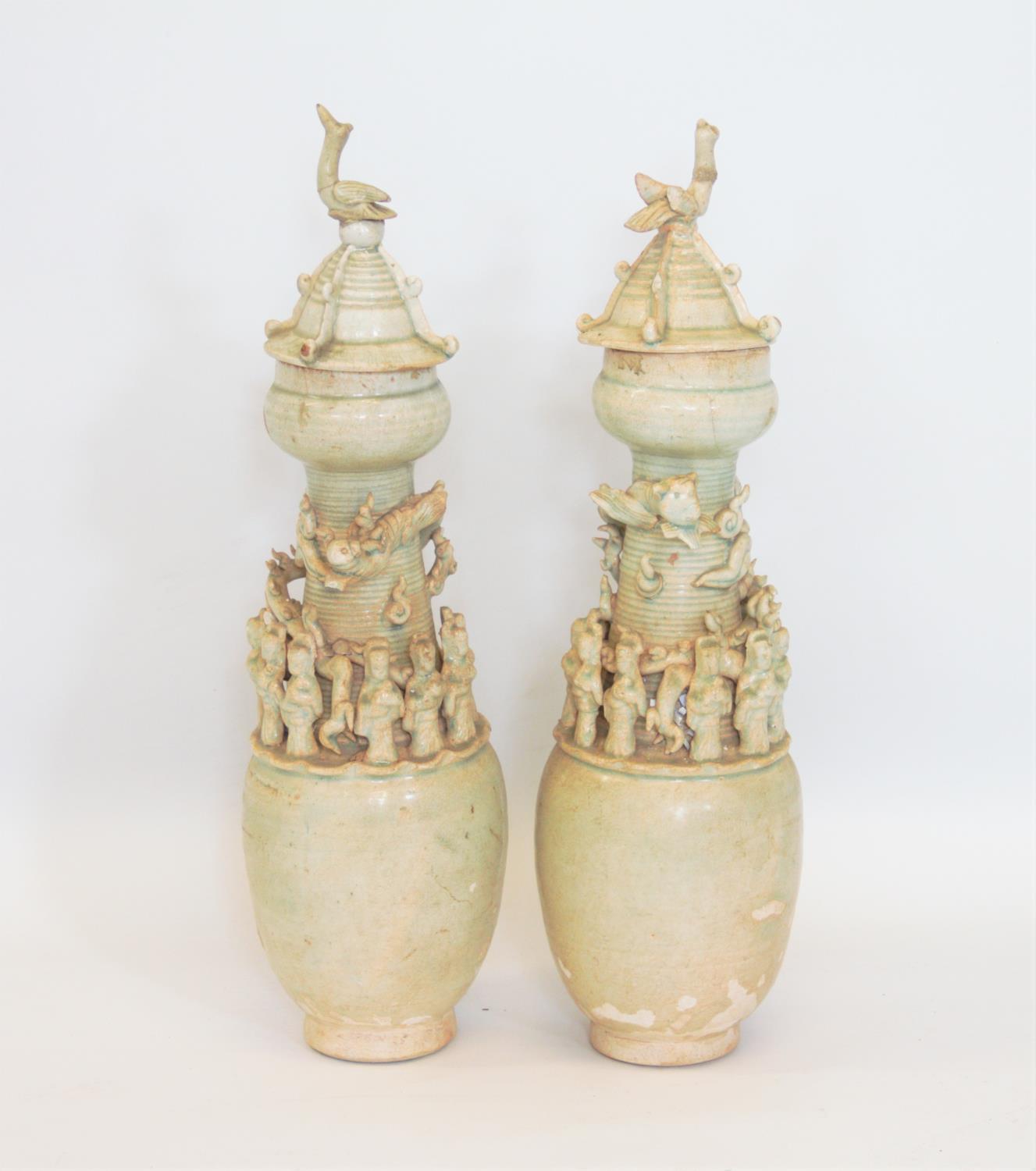 A pair of Chinese Qingbai funerary vases, - Image 2 of 2