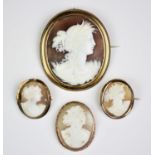 A Victorian carved shell cameo brooch, designed as an allegorical portrait of 'Autumn',