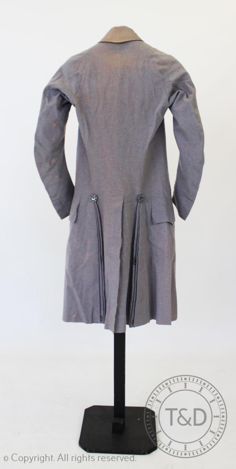 A marled lavender wool frock coat, circa 1790, with pierced silvered metal buttons to front, cuffs - Image 5 of 7