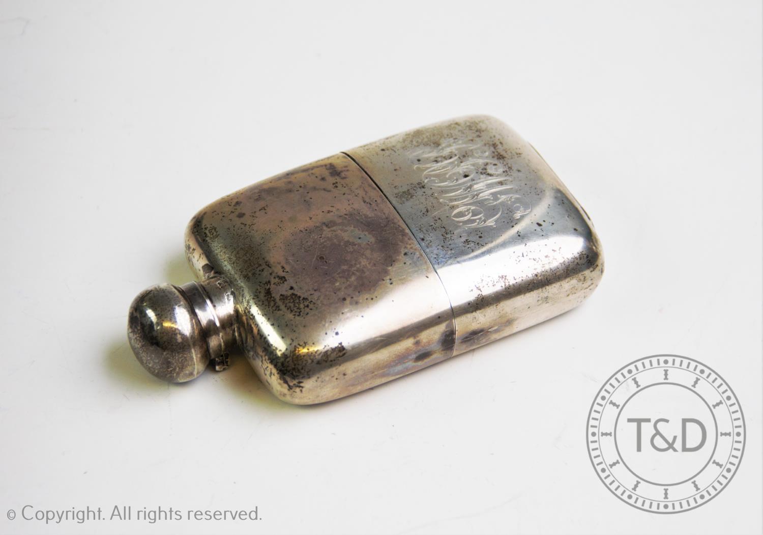 A George V silver hip flask, W & G Neal, London 1911, the rectangular body with detachable silver - Image 2 of 2