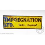 A vintage cast alloy and painted sign 'Impregnation Ltd. Yorks England', of rectangular form with