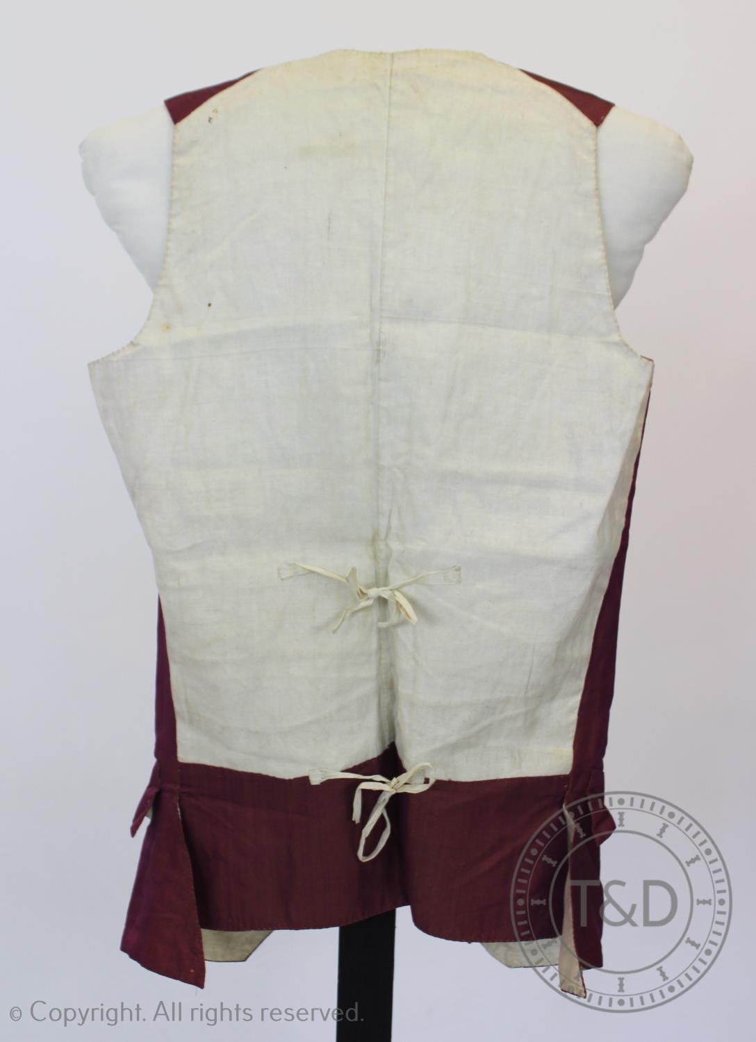 A yellow and ivory striped cotton double breasted waistcoat, circa 1800, with covered buttons, - Image 4 of 4