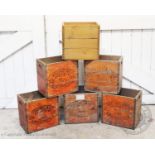 Six vintage stained pine six bottle beer crates, stamped 'Young & Co, The Ram Brewery,Wandsworth',