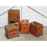 Five vintage stained pine six bottle beer crates, stamped 'Young & Co, The Ram Brewery, Wandsworth',