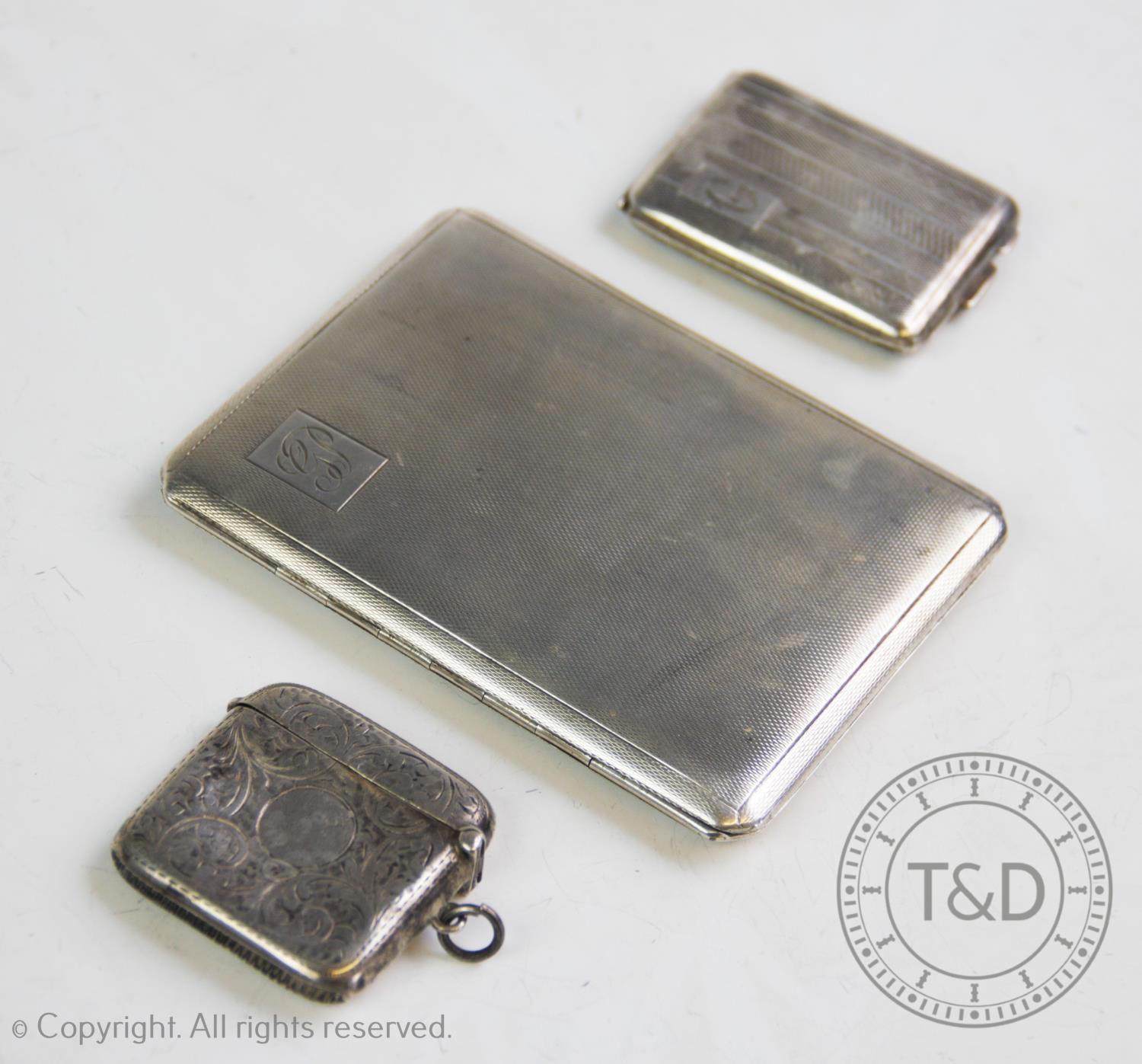 A 20th century silver cigarette case, W T Toghill & Co, Birmingham 1944, with engine turned