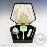 A Walker & Hall enamel and silver mounted dressing table set, Walker & Hall, Sheffield 1948,