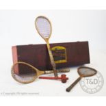 A Sphairistike Lawn Tennis Box and Contents including three rackets 1874. This standard original
