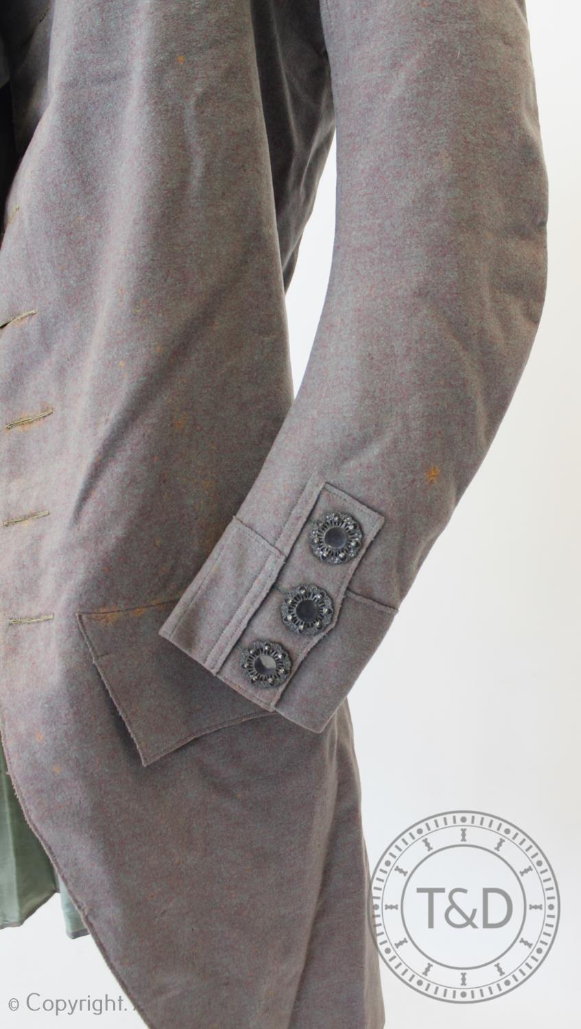 A marled lavender wool frock coat, circa 1790, with pierced silvered metal buttons to front, cuffs - Image 4 of 7