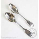 A pair of George IV silver fiddle pattern table spoons, William Eley & William Fearn, London