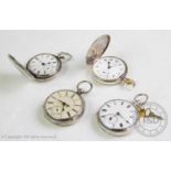 Four silver pocket watches, comprising; a J.W.Benson full hunter, with white enamel dial and black