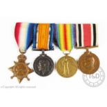 A World War I medal group awarded to Corporal J Barber Royal Engineers, comprising: 1914-15 star,