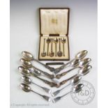 A cased set of six silver teaspoons, W H Lyde, Birmingham 1914, together with six Victorian fiddle