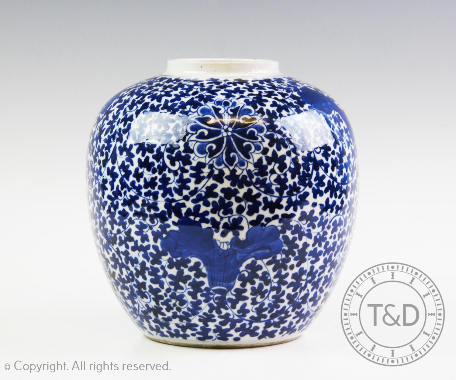 A Chinese porcelain blue and white ginger jar, Kangxi four character mark, of typical ovoid form and