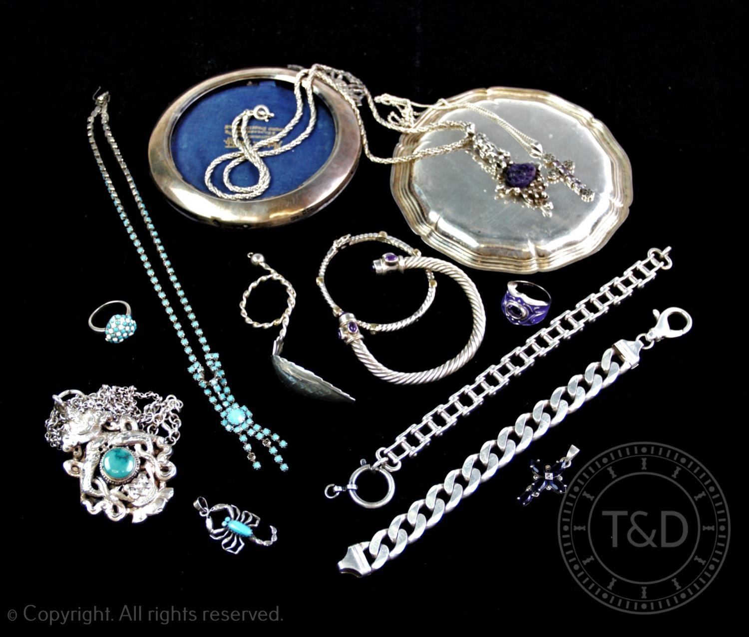 A selection of early 20th century and later silver and silver coloured items, to include, an