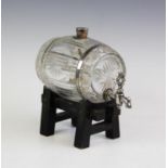 A George V silver mounted glass barrel, Docker & Burn Ltd, Birmingham 1926, the cut glass body, with