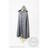 A vintage Laura Ashley ladies cape with detachable hood, the full length cape in grey herringbone