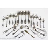 A selection of silver flatware, to include: a set of six George IV silver fiddle pattern