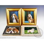 D Powell Jones (Modern British), Four oils on board, Studies of a Basset Hound, a Bulldog, a