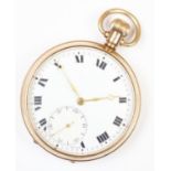 A 9ct gold open face pocket watch by English Watch Company, Birmingham 1929, the white enamel dial