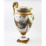 A large and impressive French Sevres porcelain twin handled urn, circa. 1844 with Royal