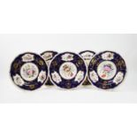 Five Victorian hand painted cabinet plates, 19th century, each with florally decorated centres and