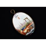 A rare early 19th century oval enamel pendant, decorated to the surface with a cautionary Scots