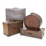 Four vintage travel cases, to include an early 20th century 'Fibrex' hat box, a 'Premium Brand'