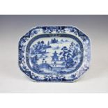An 18th century Chinese blue and white export porcelain meat plate, of canted rectangular form